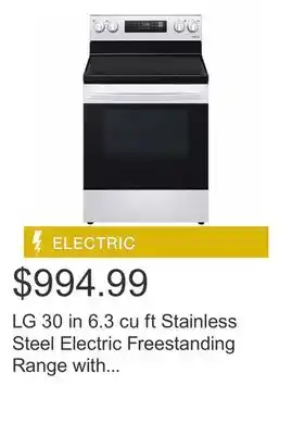 Costco Lg 30 in 6.3 cu ft stainless steel electric freestanding range with easyclean technology offer