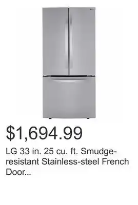Costco Lg 33 in. 25 cu. ft. smudge-resistant stainless-steel french door refrigerator with smartdiagnosis offer