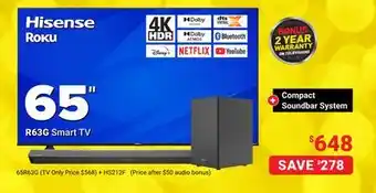 Visions Electronics Hisense r63g smart tv 65 offer