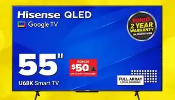 Visions Electronics Hisense qled google tv 55 u68k smart tv offer
