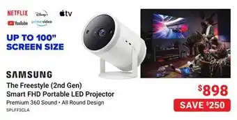Visions Electronics Samsung the freestyle (2nd gen) smart fhd portable led projector offer