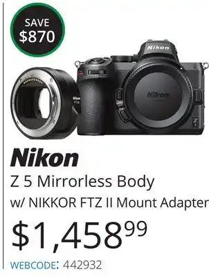 Vistek Nikon mirrorless body w/nikkor ftz ii mount adapter offer
