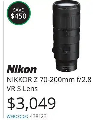 Vistek Nikkor z 70-200mm f/2.8 vr s lens offer
