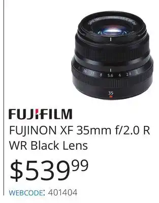 Vistek Fujifilm fujinon xf 35mm f/2.0 r wr black lens offer