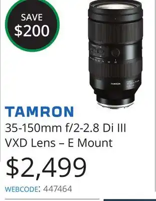 Vistek Tamron 35-150mm f/2-2.8 di iii vxd lens - e mount offer