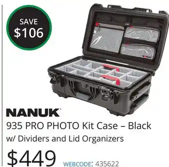 Vistek Nanuk 935 pro photo kit case -black w/ dividers and lid organizers offer