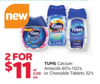 Rexall Tums calcium antacids 60's-150's or chewable tablets 32's offer