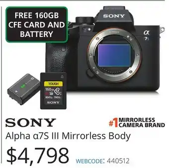 Vistek Sony alpha α7s iii mirrorless body offer
