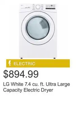 Costco Lg white 7.4 cu. ft. ultra large capacity electric dryer offer