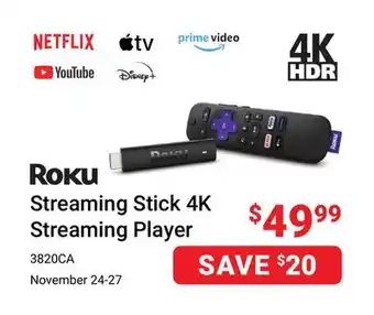 Visions Electronics Roku streaming stick 4k streaming player offer