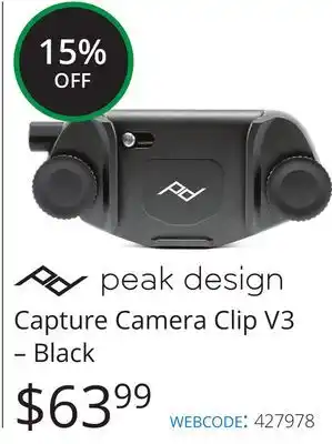 Vistek Peak design capture camera clip v3 - black offer