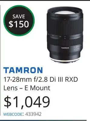 Vistek Tamron 17-28mm f/2.8 di iii rxd lens - e mount offer