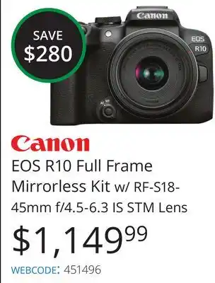 Vistek Canon eos r10 full frame mirrorless kit offer