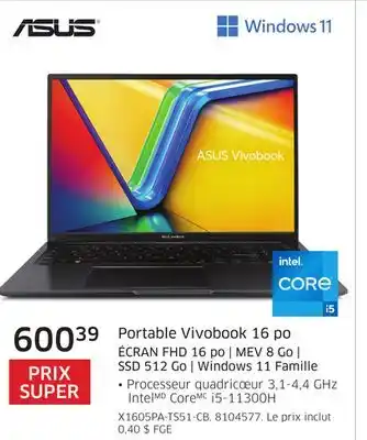 The Source Portable vivobook 16 po écran fhd 16 po | mev 8 go | ssd 512 go | windows 11 famille asus offer