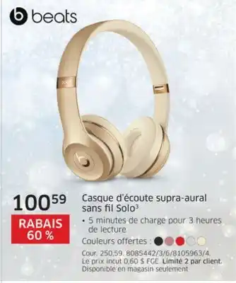 The Source Casque d'écoute supra-aural sans fil solo3 beats offer