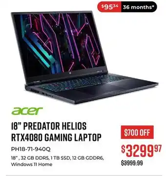 Canex 18 predator helios rtx4080 gaming laptop offer