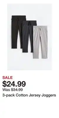 H&M 3-pack cotton jersey joggers offer