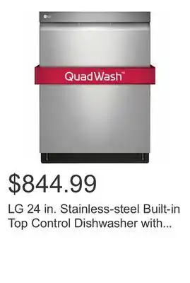 Costco Lg 24 in. stainless-steel built-in top control dishwasher with adjustable third-level rack offer