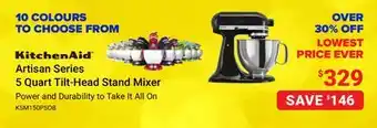 Visions Electronics Kitchenaid artisan series 5 quart tilt-head stand mixer offer