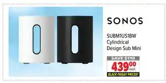 2001 Audio Video Sonos subm1us1bw cylindrical design sub mini offer