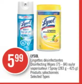 Pharmaprix Lysol disinfecting wipes (75 - 84) or spray (283 g - 425 g) offer