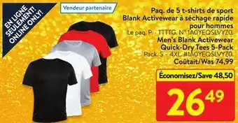 Walmart Men's blank activewear quick-dry 5-pack offer