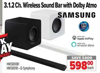 2001 Audio Video Samsung 3.1.2 ch. wireless sound bar with dolby atmos offer