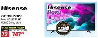 2001 Audio Video Hisense 75 roku 4k ultra hd hdr10 dolby vision offer