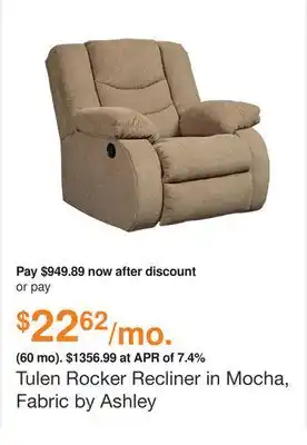 Ashley Furniture Tulen rocker recliner in mocha, fabric by ashley offer