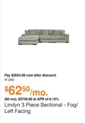 Ashley Furniture Lindyn 3 piece sectional - fog/ left facing offer