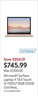 Walmart Microsoft surface laptop 4 13.5 touch i5-1135g7 8gb 512gb certified refurbished offer