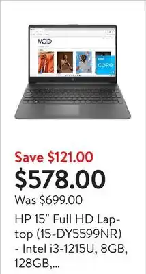 Walmart Hp 15 full hd laptop (15-dy5599nr) - intel i3-1215u, 8gb, 128gb, win 11 home s offer