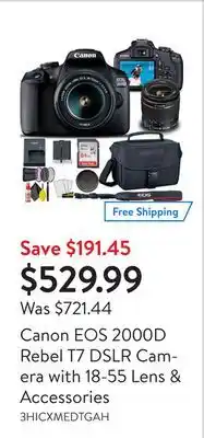 Walmart Canon eos 2000d rebel t7 dslr camera with 18-55 lens & accessories offer