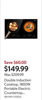 Walmart Double induction cooktop, 1800w portable electric countertop cookware with 2 burners 10 power temperature levels and built-in offer