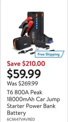 Walmart T6 800a peak 18000mah car jump starter power bank battery offer