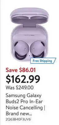 Walmart Samsung galaxy buds2 pro in-ear noise cancelling | brand new wireless headphones offer