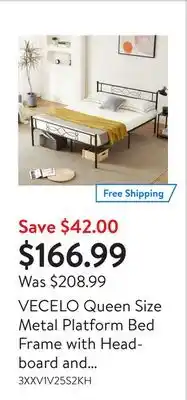 Walmart Vecelo queen size metal platform bed frame with headboard and footboard offer