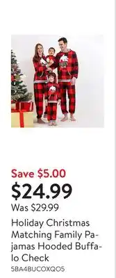 Walmart Holiday christmas matching family pajamas hooded buffalo check offer