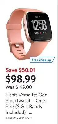 Walmart Fitbit versa 1st gen smartwatch - one size (s & l bands included) - open box offer