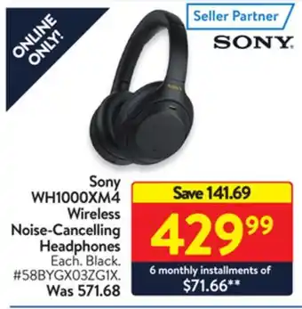Walmart Sony wh100xm4 wireless noise cancelling headphones offer