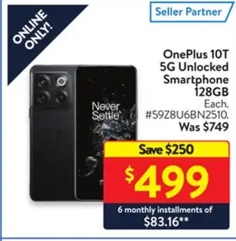 Walmart Oneplus 10t 5g unlocked smartphone 128gb offer