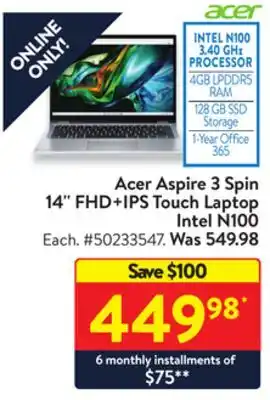 Walmart Acer aspire 3 spin 14 fhd+ips touch laptop intel n100 offer
