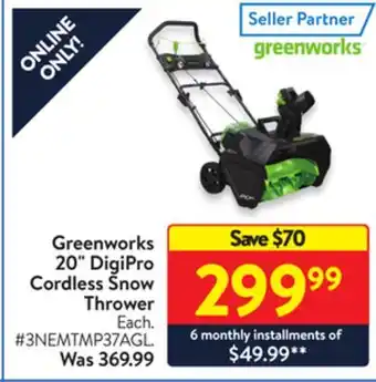 Walmart Greenworks 20 digipro cordless snow thrower offer