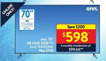 Walmart Onn 70 4k uhd hdr tv offer