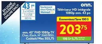 Walmart Onn. 43 fhd 1080p tv offer