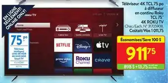 Walmart Tcl 75 4k roku offer