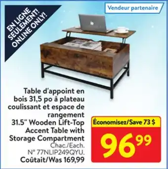 Walmart 31.5 wooden lift-top accent table with storage compartment offer
