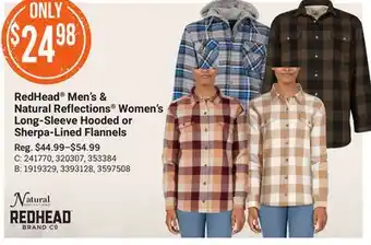 Bass Pro Redhead men's & natural reflections women's long-sleeve hooded or sherpa-lined flannels offer