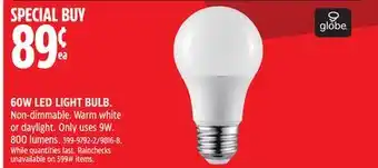 Canadian Tire Globe 60w led light bulb offer