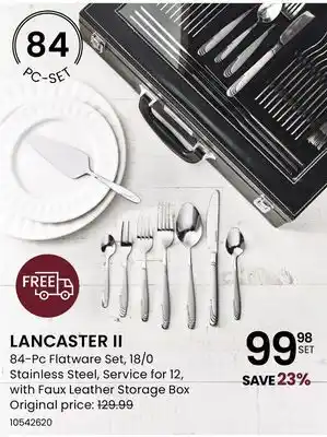 Stokes Lancaster ii 84-pc flatware set, 18/0 stainless steel, service for 12, with faux leather storage box offer